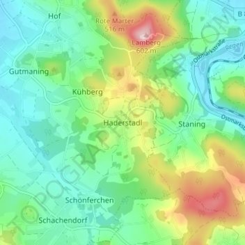 Topografische kaart Haderstadl, hoogte, reliëf
