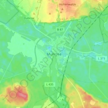Topografische kaart Müllrose, hoogte, reliëf