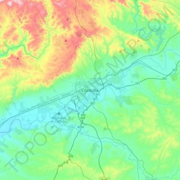 Topografische kaart Córdoba, hoogte, reliëf
