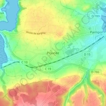 Topografische kaart Plounez, hoogte, reliëf