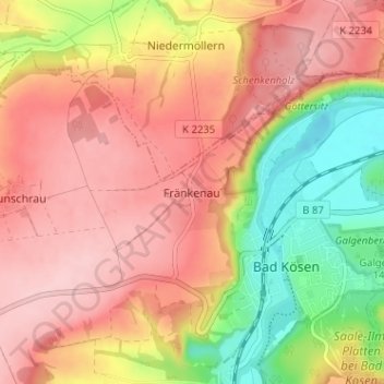 Topografische kaart Fränkenau, hoogte, reliëf