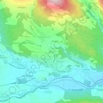 Topografische kaart Örmoos, hoogte, reliëf