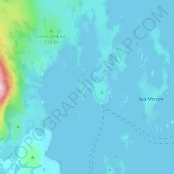 Topografische kaart Puerto Edén, hoogte, reliëf
