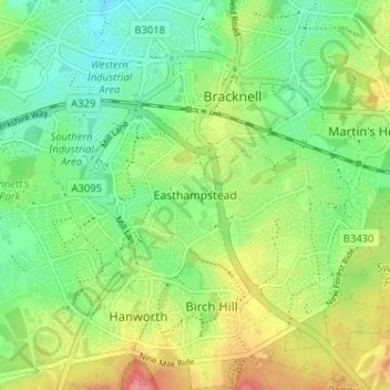 Topografische kaart Easthampstead, hoogte, reliëf