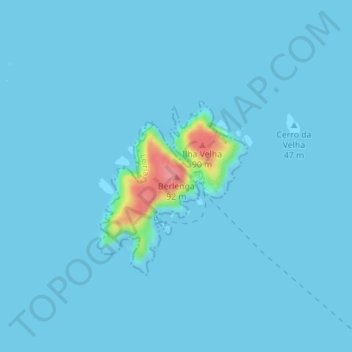 Topografische kaart Berlenga, hoogte, reliëf