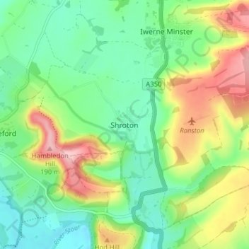 Topografische kaart Shroton, hoogte, reliëf