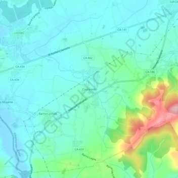 Topografische kaart Castanedo, hoogte, reliëf