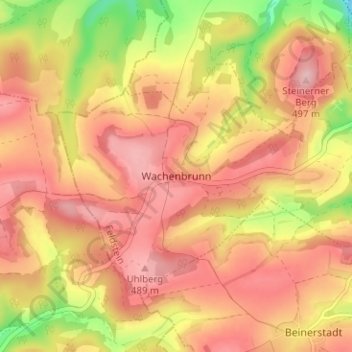 Topografische kaart Wachenbrunn, hoogte, reliëf