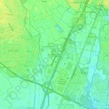 Topografische kaart Bazzana Inferiore, hoogte, reliëf