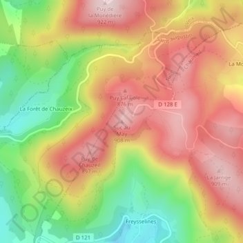 Topografische kaart Suc au May, hoogte, reliëf