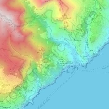 Topografische kaart Pogerola, hoogte, reliëf
