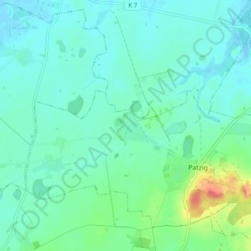 Topografische kaart Woorke, hoogte, reliëf