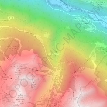Topografische kaart Les Chavonnes, hoogte, reliëf