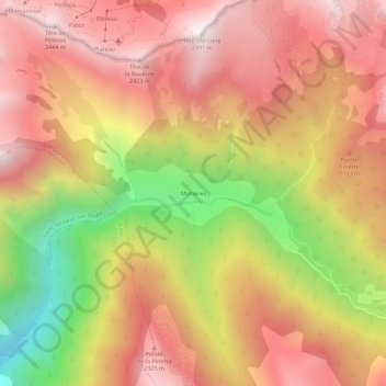 Topografische kaart Mollières, hoogte, reliëf