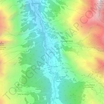 Topografische kaart Dégioz, hoogte, reliëf