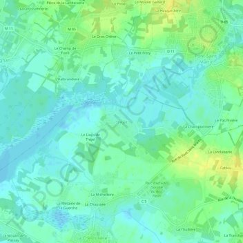 Topografische kaart Tréjet, hoogte, reliëf