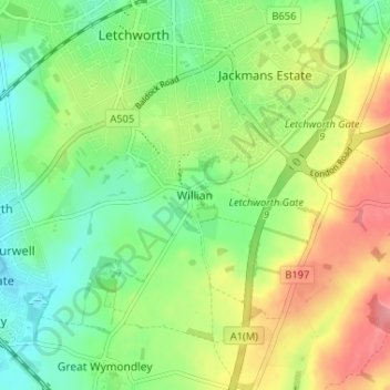 Topografische kaart Willian, hoogte, reliëf