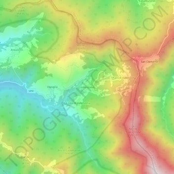 Topografische kaart Vallenzona, hoogte, reliëf
