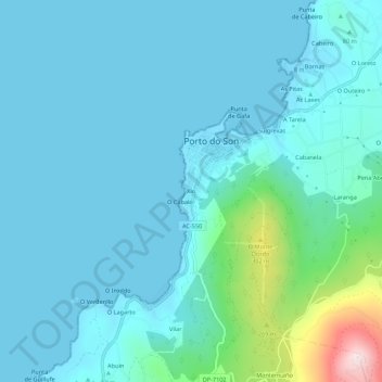 Topografische kaart Xío, hoogte, reliëf