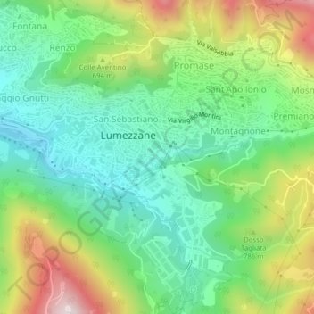 Topografische kaart Rucca, hoogte, reliëf