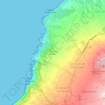 Topografische kaart Puerto de la Madera, hoogte, reliëf