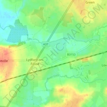 Topografische kaart East Lydford, hoogte, reliëf