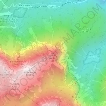 Topografische kaart Hoher Spielberg, hoogte, reliëf