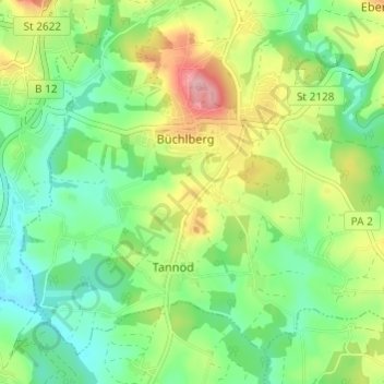 Topografische kaart Reitberg, hoogte, reliëf