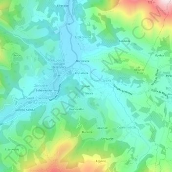 Topografische kaart Oinaki, hoogte, reliëf