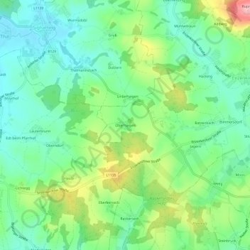 Topografische kaart Oberhaigen, hoogte, reliëf