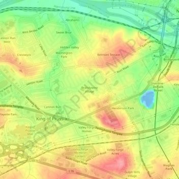 Topografische kaart Brandywine Village, hoogte, reliëf