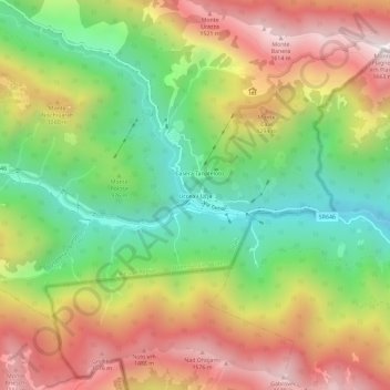 Topografische kaart Uccea, hoogte, reliëf
