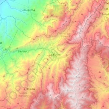 Topografische kaart La Grita, hoogte, reliëf
