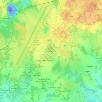 Topografische kaart Les Renardieres, hoogte, reliëf
