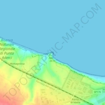 Topografische kaart Punta Aderci, hoogte, reliëf
