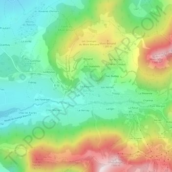 Topografische kaart Le Sonjon, hoogte, reliëf