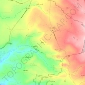 Topografische kaart Vivers, hoogte, reliëf