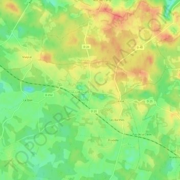 Topografische kaart Flaujac-Haut, hoogte, reliëf