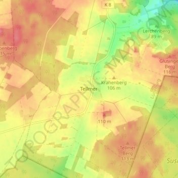 Topografische kaart Tellmer, hoogte, reliëf