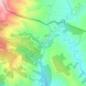 Topografische kaart Portelo, hoogte, reliëf