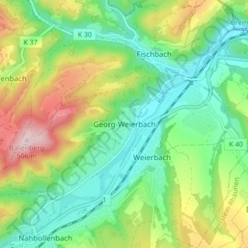 Topografische kaart Georg-Weierbach, hoogte, reliëf