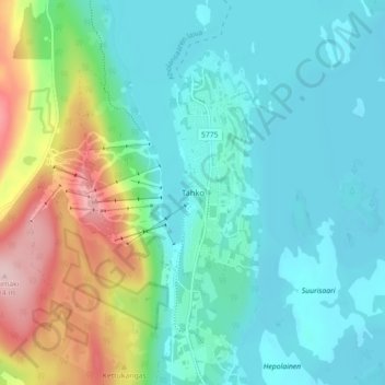 Topografische kaart Tahko, hoogte, reliëf