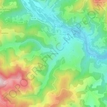Topografische kaart La Rouveure, hoogte, reliëf