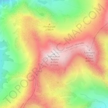 Topografische kaart Flimkanzel - Pulpito di Flim, hoogte, reliëf