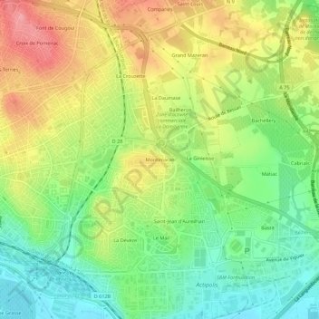 Topografische kaart Montimaran, hoogte, reliëf
