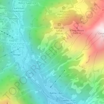 Topografische kaart Alpe sn1, hoogte, reliëf