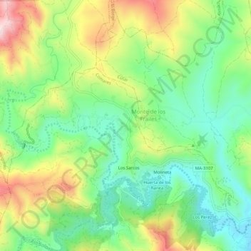 Topografische kaart Las Cuevas, hoogte, reliëf