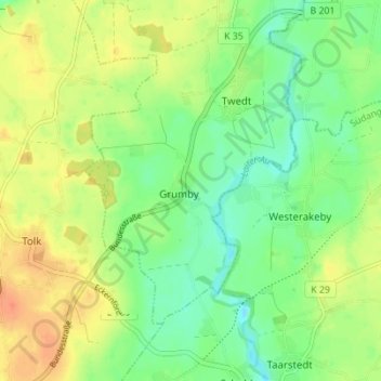 Topografische kaart Grumby, hoogte, reliëf