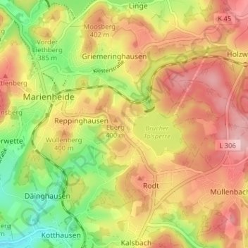Topografische kaart Eberg, hoogte, reliëf