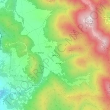 Topografische kaart Le Case, hoogte, reliëf